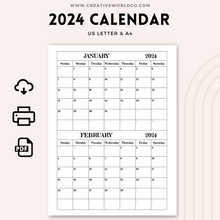 Load image into Gallery viewer, Minimalist 2024 Yearly Calendar | CWCA017