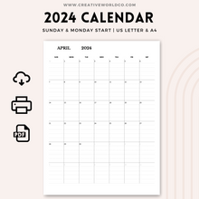 Load image into Gallery viewer, Minimalist 2024 Yearly Calendar | CWCA014