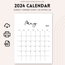 Load image into Gallery viewer, Minimalist 2024 Yearly Calendar | CWCA005