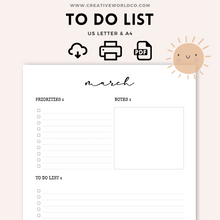 Load image into Gallery viewer, Monthly To-Do List Printable Planner | Organize Your Tasks and Goals | CWCA022