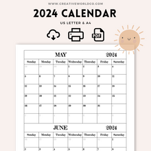 Load image into Gallery viewer, Minimalist 2024 Yearly Calendar | CWCA017