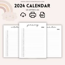 Load image into Gallery viewer, Minimalist 2024 Yearly Calendar | CWCA023