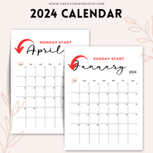 Load image into Gallery viewer, Minimalist 2024 Yearly Calendar | CWCA005