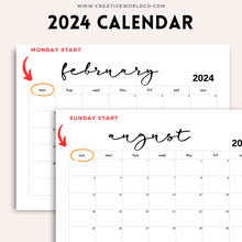 Load image into Gallery viewer, Minimalist 2024 Yearly Calendar | CWCA020