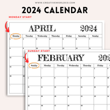 Load image into Gallery viewer, Minimalist 2024 Yearly Calendar | CWCA018