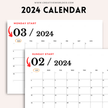 Load image into Gallery viewer, Minimalist 2024 Yearly Calendar | CWCA007