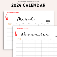 Load image into Gallery viewer, Minimalist 2024 Yearly Calendar | CWCA006
