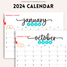 Load image into Gallery viewer, Minimalist 2024 Yearly Calendar | CWCA019