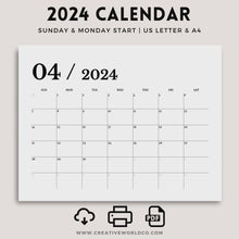 Load and play video in Gallery viewer, Minimalist 2024 Yearly Calendar | CWCA007