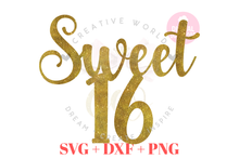 Load image into Gallery viewer, Sweet 16 svg | Cake Topper svg