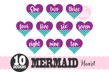 Load image into Gallery viewer, Big Bundle Heart Mermaid SVG | Mermaid Birthday Girl 1-10 svg