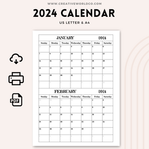 Minimalist 2024 Yearly Calendar | CWCA017