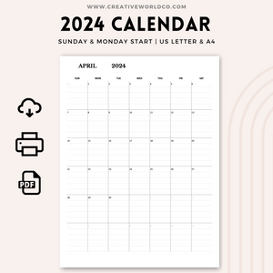 Minimalist 2024 Yearly Calendar | CWCA014