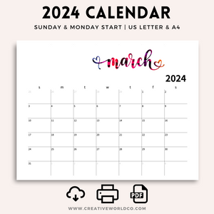 Minimalist 2024 Yearly Calendar | CWCA008