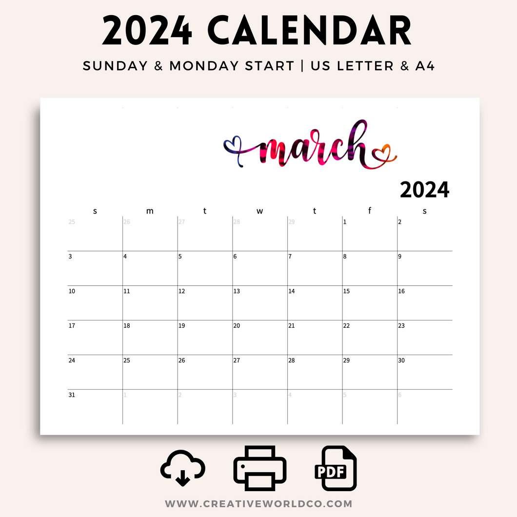 Minimalist 2024 Yearly Calendar | CWCA008