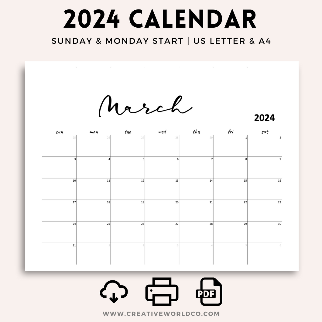 Minimalist 2024 Yearly Calendar | CWCA006