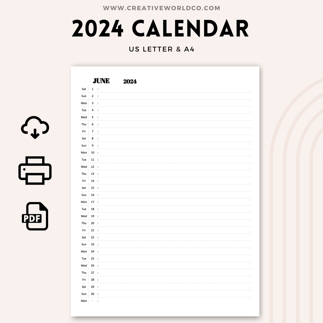 Minimalist 2024 Yearly Calendar | CWCA015