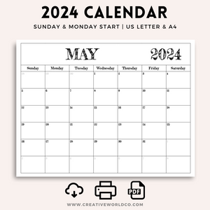 Minimalist 2024 Yearly Calendar | CWCA018