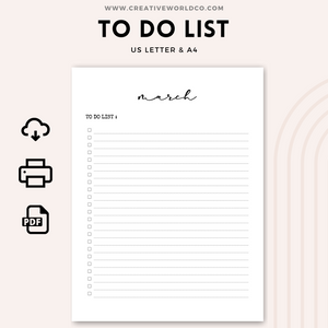 Monthly To-Do List Printable Planner | Organize Your Tasks and Goals | CWCA021