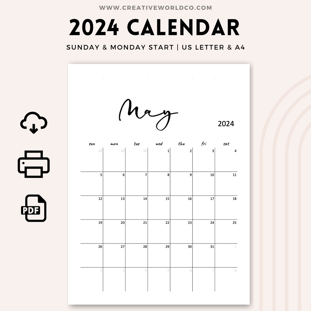 Minimalist 2024 Yearly Calendar | CWCA005