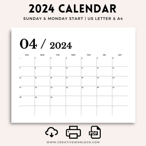 Minimalist 2024 Yearly Calendar | CWCA007