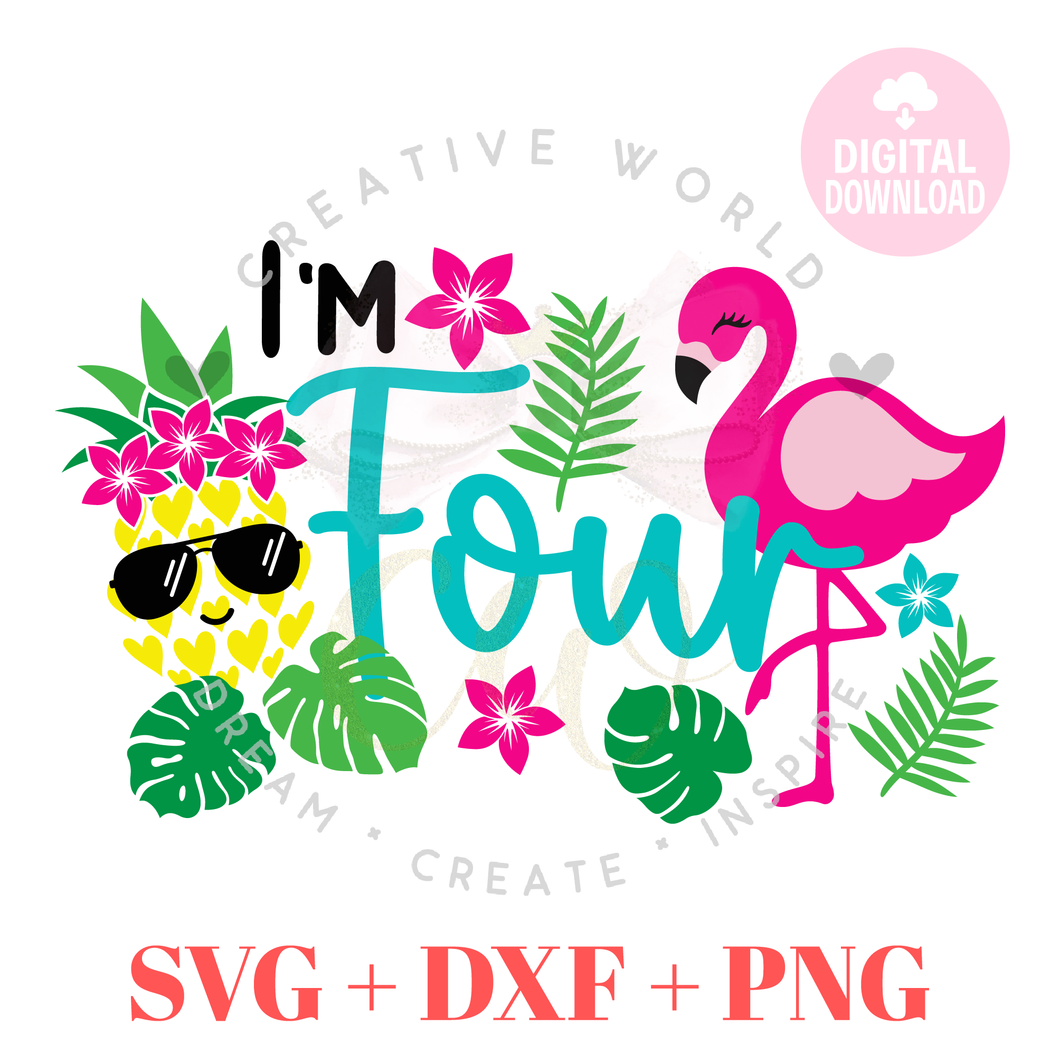 Four Birthday | Flamingo Four Birthday svg | Pineapple Flamingo Summer Birthday svg