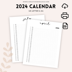 Minimalist 2024 Yearly Calendar | CWCA023