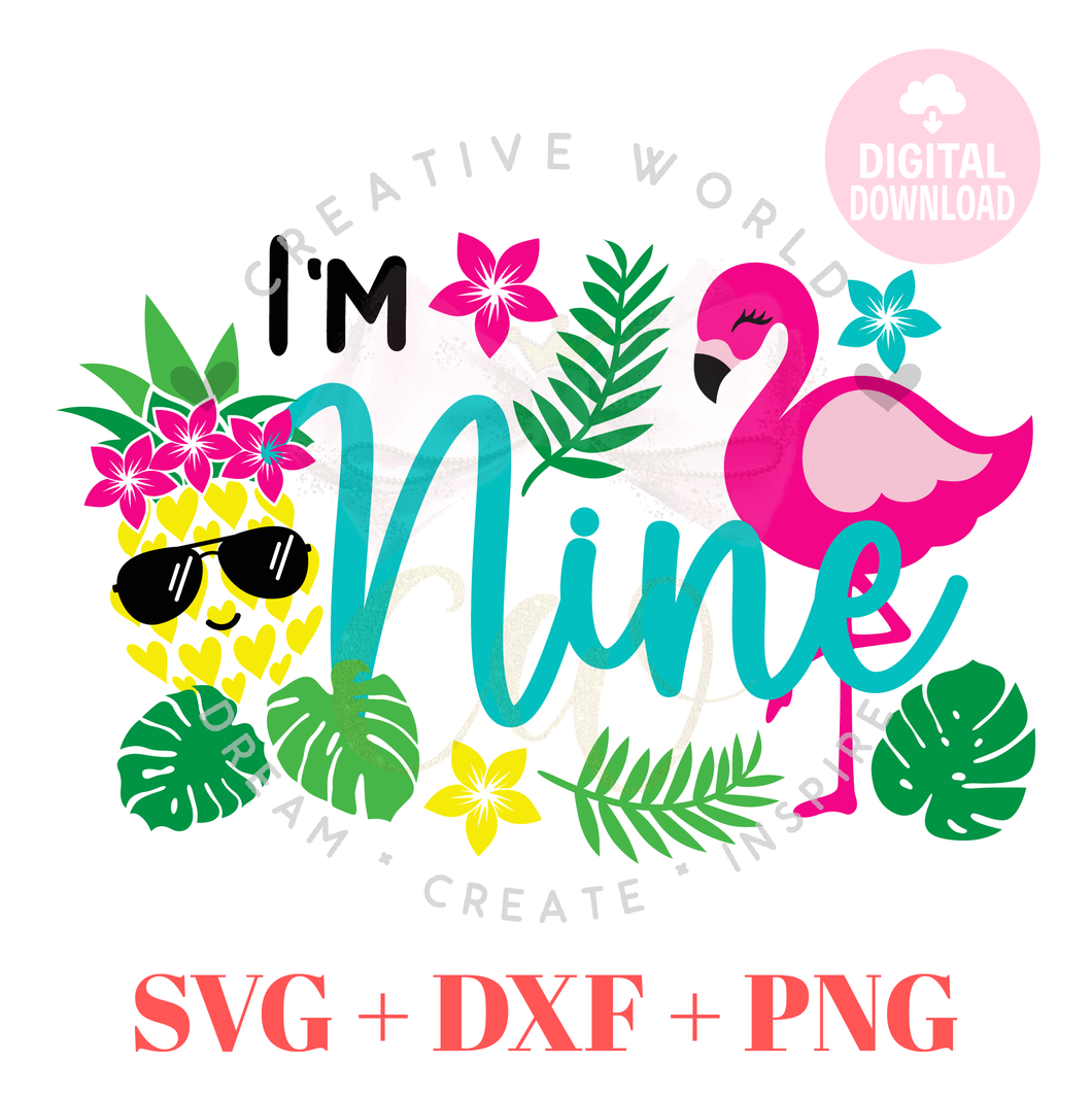 Nine Birthday | Flamingo Nine Birthday svg | Pineapple Flamingo Summer Birthday svg