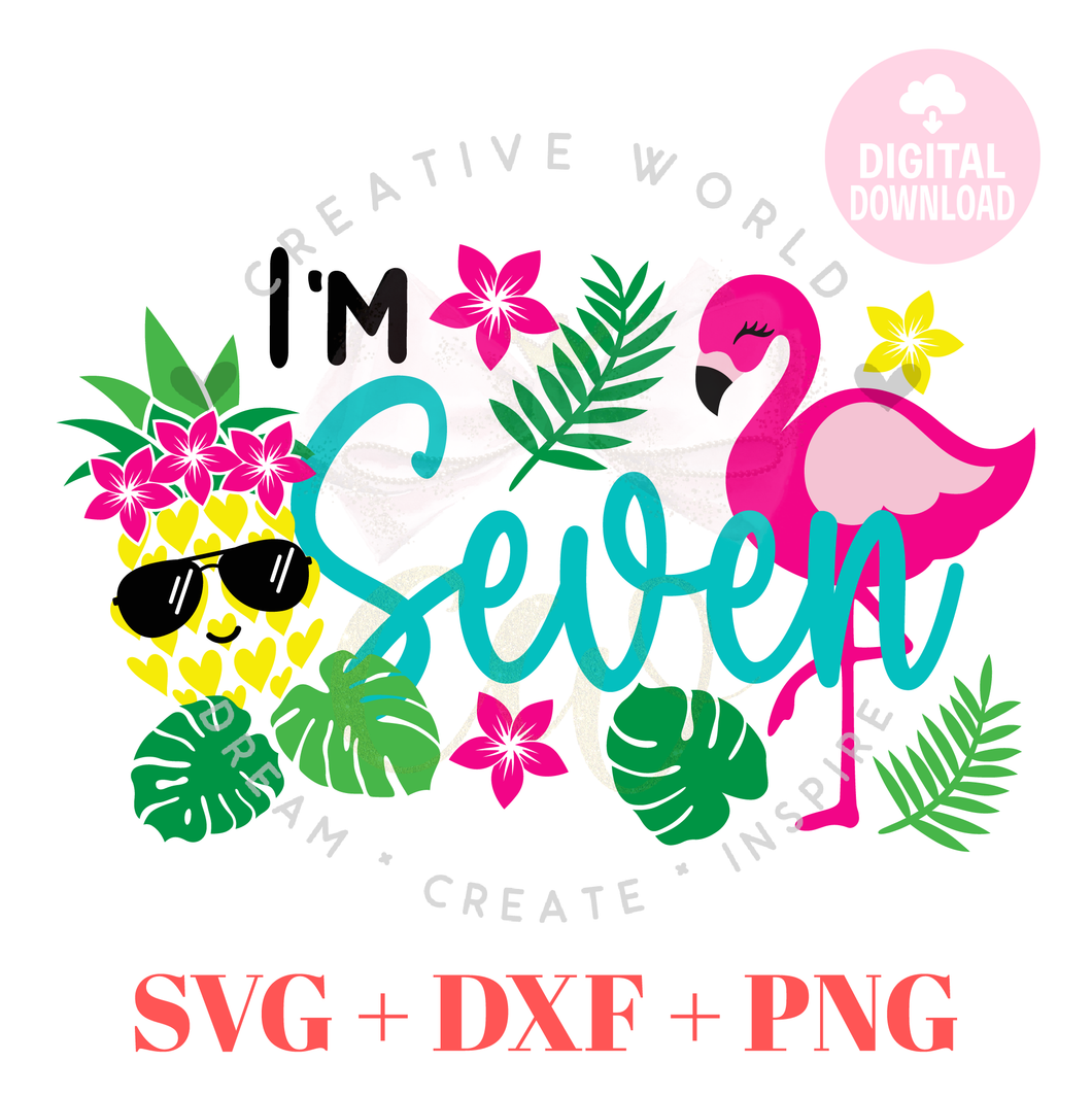 Seven Birthday | Flamingo Seven Birthday svg | Pineapple Flamingo Summer Birthday svg