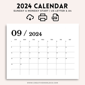 Minimalist 2024 Yearly Calendar | CWCA007