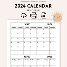 Load image into Gallery viewer, Minimalist 2024 Yearly Calendar | CWCA017
