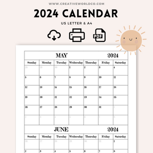 Minimalist 2024 Yearly Calendar | CWCA017