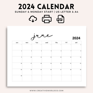 Minimalist 2024 Yearly Calendar | CWCA020