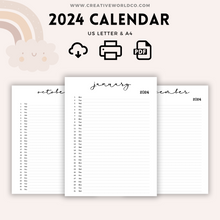 Load image into Gallery viewer, Minimalist 2024 Yearly Calendar | CWCA023
