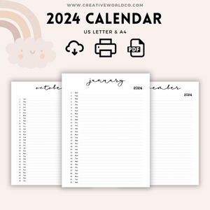 Minimalist 2024 Yearly Calendar | CWCA023