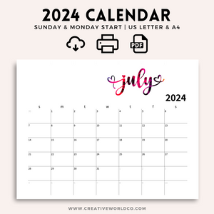 Minimalist 2024 Yearly Calendar | CWCA008