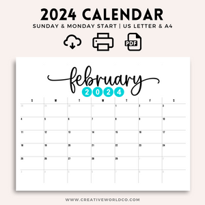 Minimalist 2024 Yearly Calendar | CWCA019