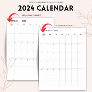 Minimalist 2024 Yearly Calendar | CWCA014