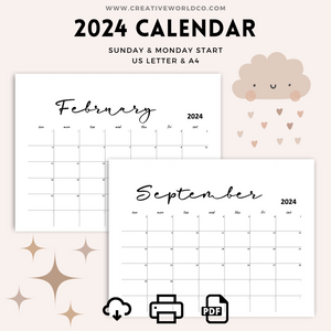 Minimalist 2024 Yearly Calendar | CWCA006