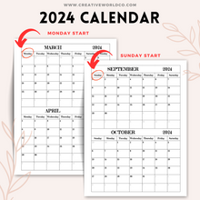 Load image into Gallery viewer, Minimalist 2024 Yearly Calendar | CWCA017
