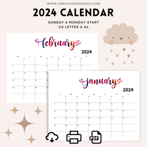 Minimalist 2024 Yearly Calendar | CWCA008