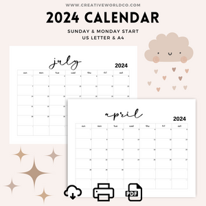 Minimalist 2024 Yearly Calendar | CWCA020