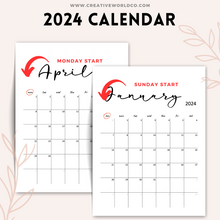 Load image into Gallery viewer, Minimalist 2024 Yearly Calendar | CWCA005
