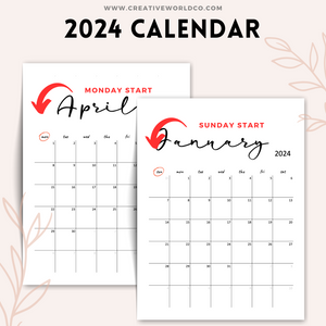 Minimalist 2024 Yearly Calendar | CWCA005