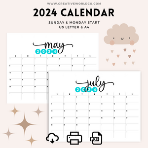 Minimalist 2024 Yearly Calendar | CWCA019