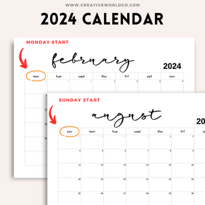 Minimalist 2024 Yearly Calendar | CWCA020