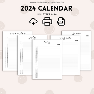 Minimalist 2024 Yearly Calendar | CWCA023