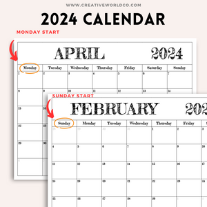 Minimalist 2024 Yearly Calendar | CWCA018