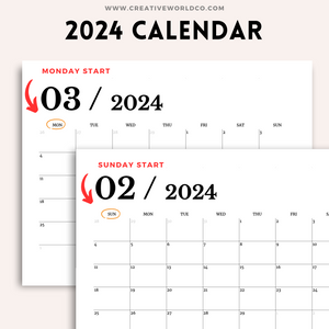 Minimalist 2024 Yearly Calendar | CWCA007