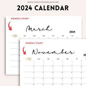 Minimalist 2024 Yearly Calendar | CWCA006